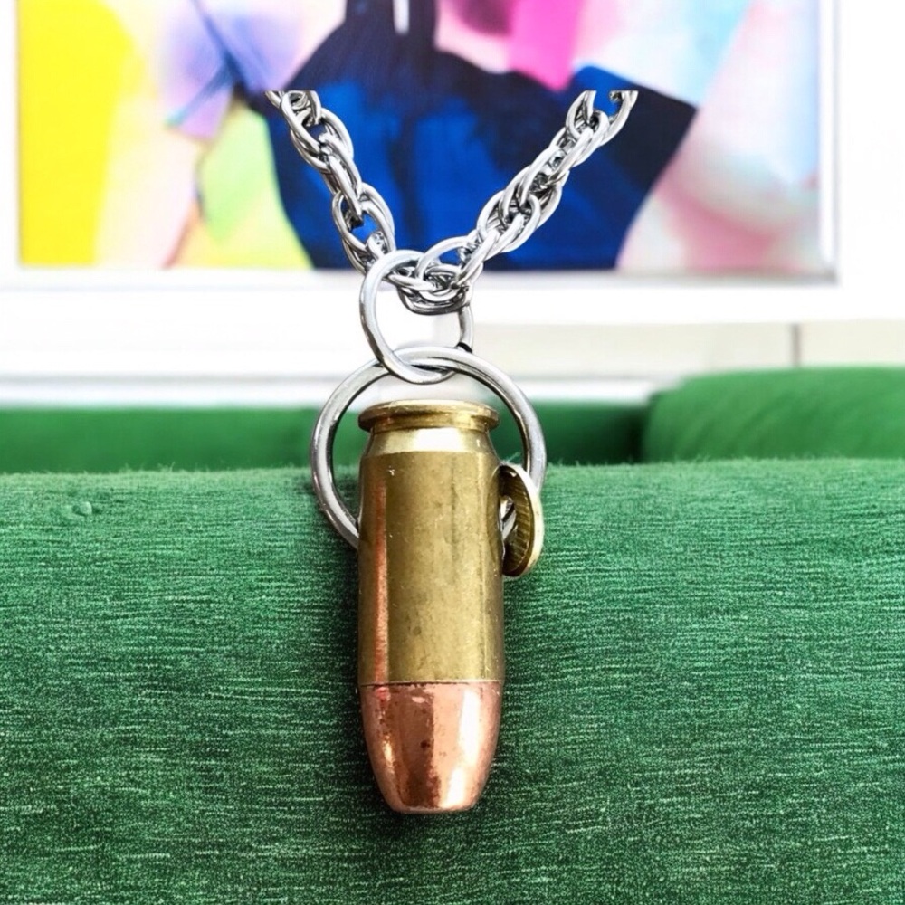 🆕45 Caliber Hollow Point Bullet with 22 Caliber Bullet Slice Pendant Cha…